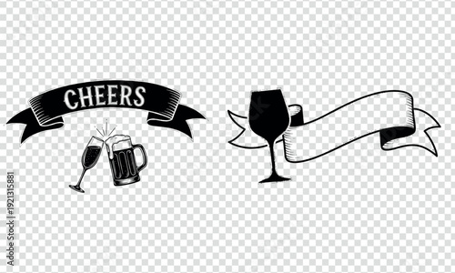 Cheers celebration illustration with champagne glasses and banners