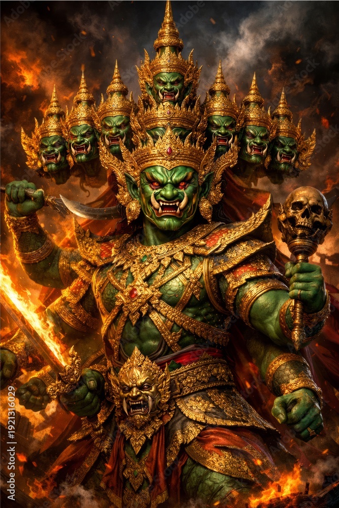 Fototapeta premium Fearsome Ten-Headed Giant: Wrath Incarnate