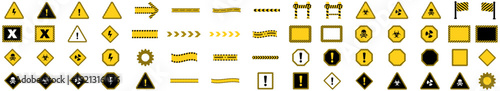Industrial warning and hazard safety signs icon set. Warning and safety signs icon set.  Warning borders, and attention label templates.. Caution and danger symbols pack. caution, danger, warning