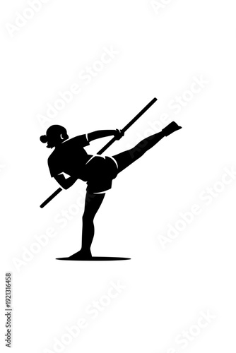 Dynamic silhouette of two martial artists engaged in fierce sword combat