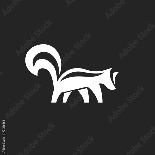 Minimalist Skunk Logo Design - Stylized White Skunk Illustration on Black Background