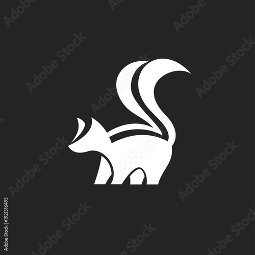 Minimalist White Skunk Logo Design on Black Background