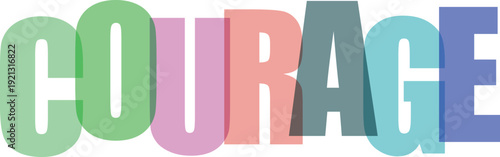 Large overlapping letters in vibrant pastel colors spelling out the word COU Colorful text effect