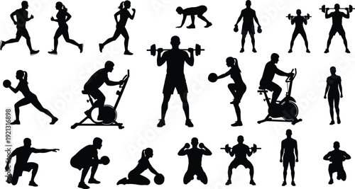 fitness, gym, silhouette, workout, training, exercise, running, cycling, weightlifting, athlete, strength, cardio, sport, health, active, gym silhouette,
