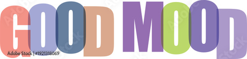 Overlapping letters in soft coral blue tan purple and green spell out GODM Colorful text effect