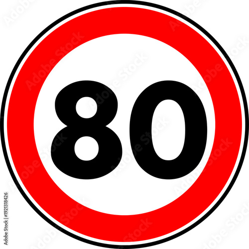 Speed Limit 80 kmh Traffic Sign Vector