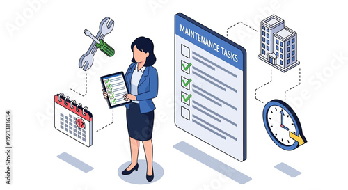 Businesswoman managing maintenance tasks and schedules.