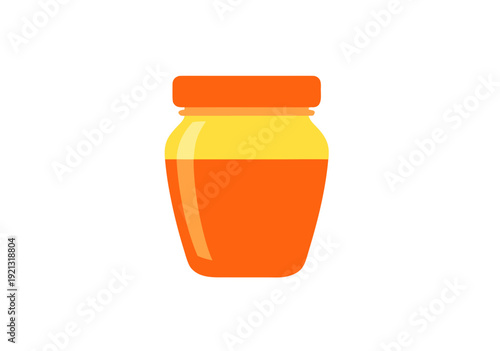 Vector Illustration of a Vibrant Orange Jar Filled with Gradient Yellow and Orange Liquid in a Hexagonal Design