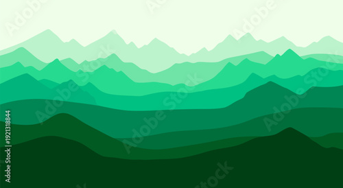 Layered Green Hills in Calming Misty Landscape Gradient