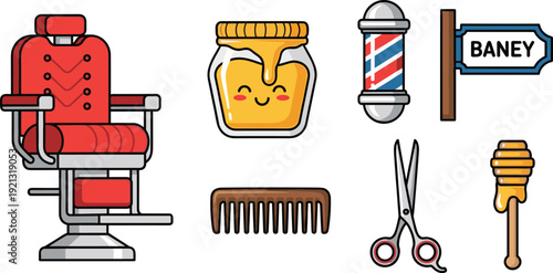 Barbershop Equipment and Tools Set Flat Vector Illustration Isolated on White Background
