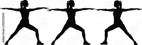 Three black silhouettes of women in dynamic dance poses