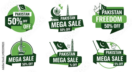 Pakistan Independence Day Mega Sale Green Promotional Badge Design