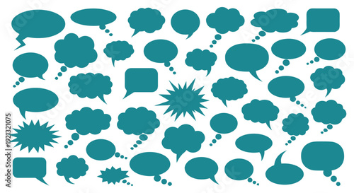 Collection of diverse speech bubbles and thought clouds.