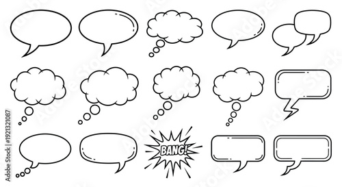 Collection of Hand Drawn Speech Bubbles and Thought Clouds.