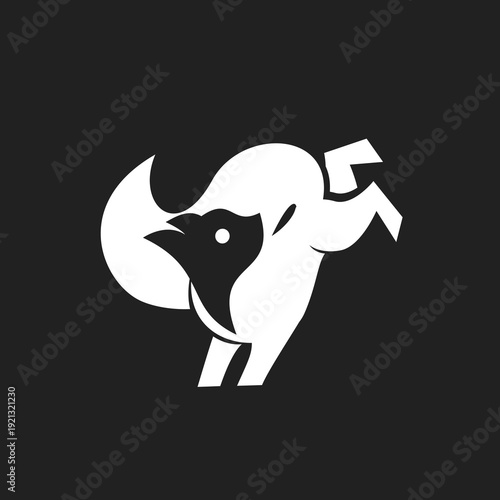 Dynamic Stylized Bird Mascot Logo in Black and White, Abstract Graphic Design for Sport or Brand Identity