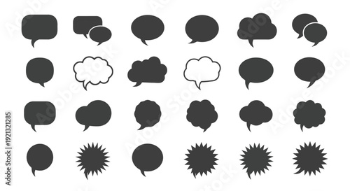 Collection of Diverse Speech Bubbles and Thought Clouds.