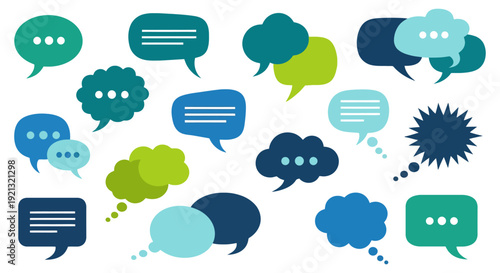 Collection of Diverse Speech Bubbles and Thought Clouds.
