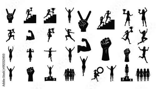 Gender equality business silhouette icons collection