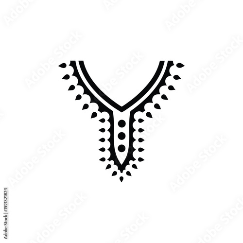 Vintage ornamental neckline vector illustration with intricate floral details, ideal for textile print, wedding design, and decorative artwork.