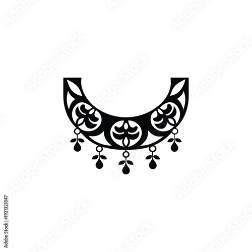 Vintage ornamental neckline vector illustration with intricate floral details, ideal for textile print, wedding design, and decorative artwork.