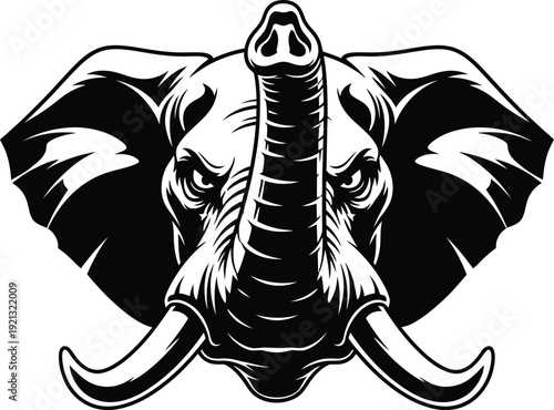 Black and white illustration of an elephant head