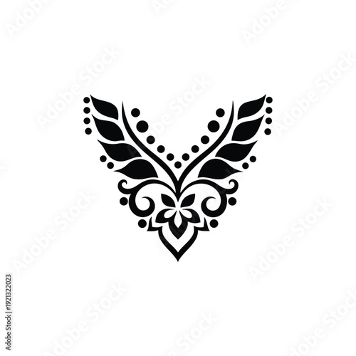 Vintage ornamental neckline vector illustration with intricate floral details, ideal for textile print, wedding design, and decorative artwork.