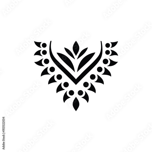 Vintage ornamental neckline vector illustration with intricate floral details, ideal for textile print, wedding design, and decorative artwork.