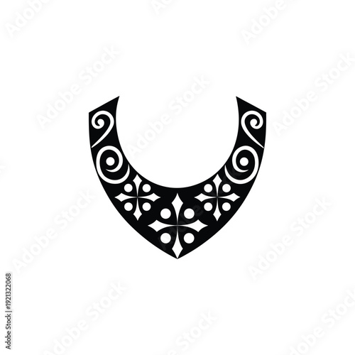 Vintage ornamental neckline vector illustration with intricate floral details, ideal for textile print, wedding design, and decorative artwork.