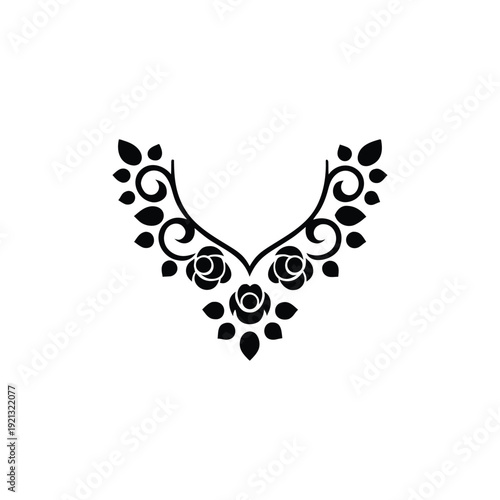 Vintage ornamental neckline vector illustration with intricate floral details, ideal for textile print, wedding design, and decorative artwork.