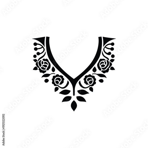 Vintage ornamental neckline vector illustration with intricate floral details, ideal for textile print, wedding design, and decorative artwork.