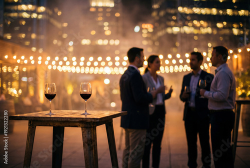 Atmospheric Business Networking Event with Blurred Crowd and Lights
