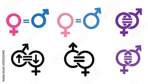 Gender equality business silhouette icons for parity and inclusion