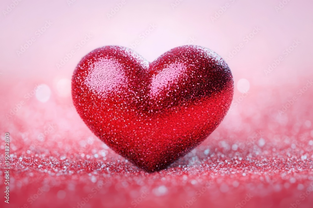 Obraz premium glittering red heart ornament on a sparkling pink surface evoking romantic warmth and joy