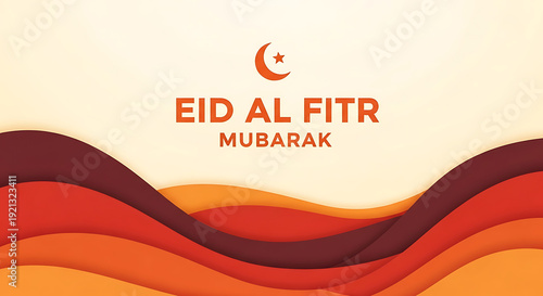 Eid al fitr mubarak celebration with crescent moon and wavy lines