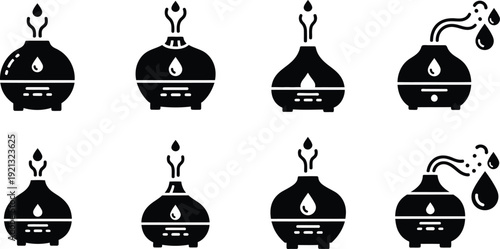 Icon collection various essential oil diffuser icons for aromatherapy and wellness