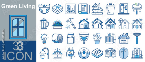 Sustainable Home Icons Set, Eco Friendly Living Concepts, Renewable Energy Solutions