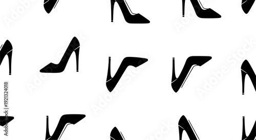 Black High Heel Shoe Seamless Vector Pattern Geometric Fashion Illustration Repeat