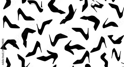 Seamless Black High Heel Shoe Vector Pattern Geometric Fashion Footwear Background