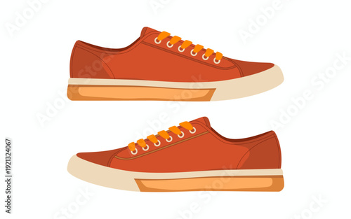 Orange canvas sneakers with bright orange laces and cream soles isolated white background