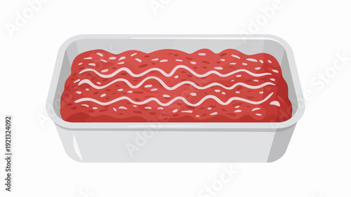 Raw ground beef in a white plastic tray with wavy white fat streaks meat food