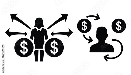 Gender equality business silhouette with financial arrows