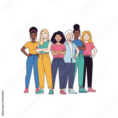 Diverse Women Group Vector Illustration Confident Empowerment