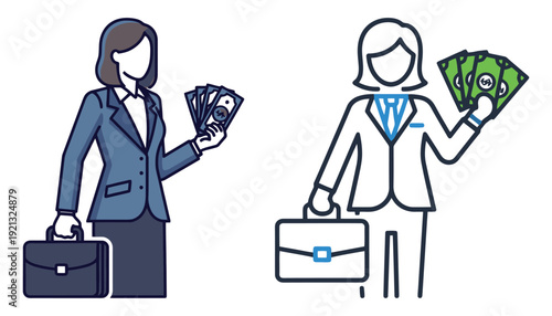 Gender equality business silhouette with money and briefcase vector
