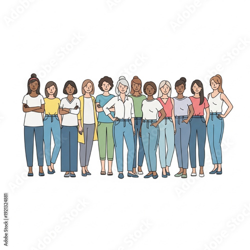 Diverse Women Group Vector Illustration Confident Empowerment