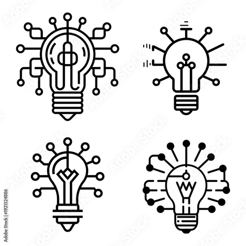 Innovative lightbulb icons symbolizing creativity, technology, and bright ideas.