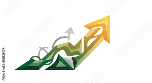 Stylized graph illustration showing upward trend with green to yellow gradient and arrow indicators