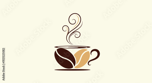 A steaming cup of coffee illustration on a neutral background from a straight-on viewpoint