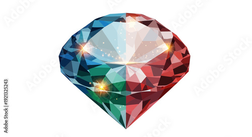 A vibrant diamond illustration showcasing intricate facets and sparkling reflections from a top viewpoint