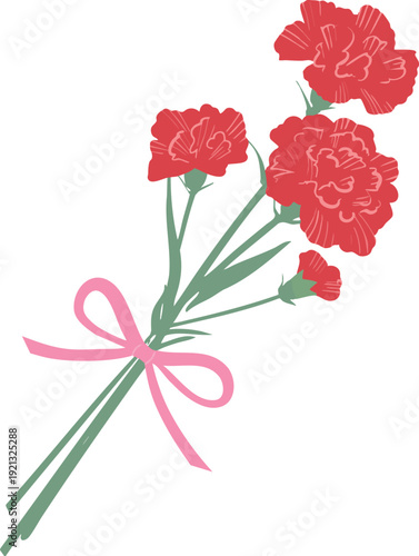 母の日のカーネーション（リボン付き）ベクターイラスト｜ありがとう・ギフト用花素材