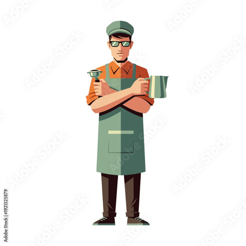 Barista with coffee equipment